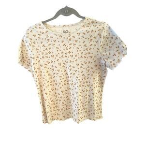 SO White Floral Ribbed Ruffle Hem T-Shirt Women’s XL